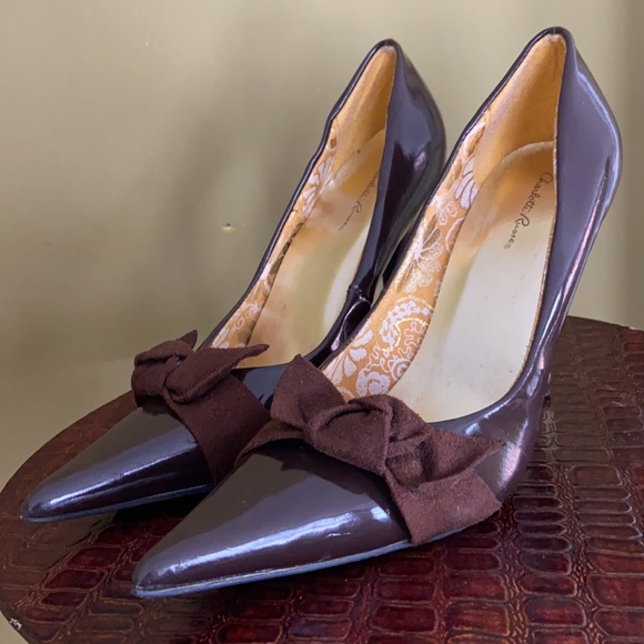 Charlotte Russe Faux Patent Leather & Suede Bow High Heel Shoes Women’s Size 7 - Picture 5 of 10